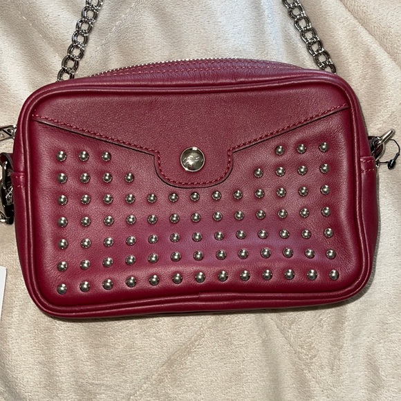 Longchamp Mademoiselle Rock Studded Burgundy Leather Crossbody - Picture 2 of 12